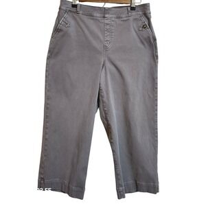 SPANX Women's XL Stretch Twill Wide Leg Crop Pants Gray Khaki Stretchy Pull On